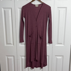 LAHearts Burgundy Ribbed Long Sleeve Maxi Cardigan Dress Size S Pockets